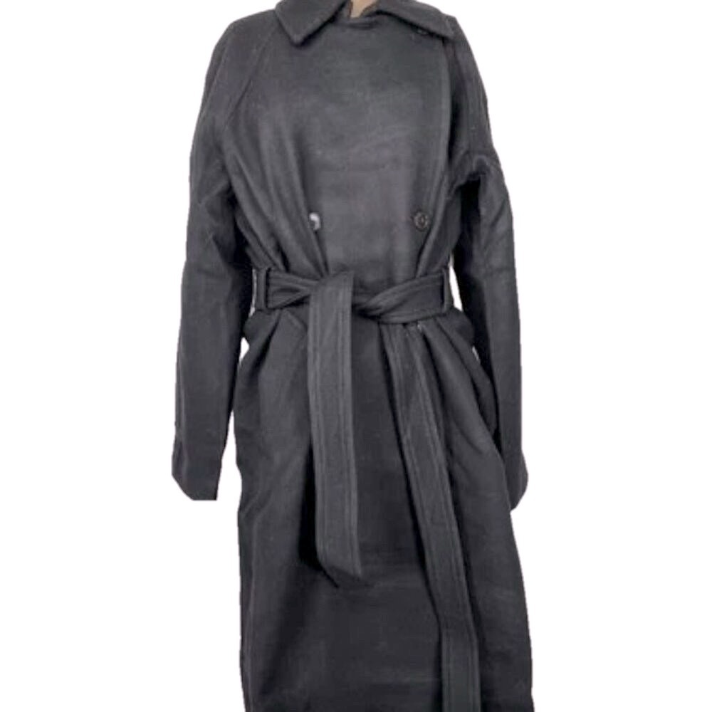 NEW MADEWELL Womens Trench Coat True Black Size S Double Breasted Waist Tie